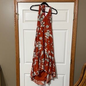 Taylor Rust Floral Halter High-Low Dress